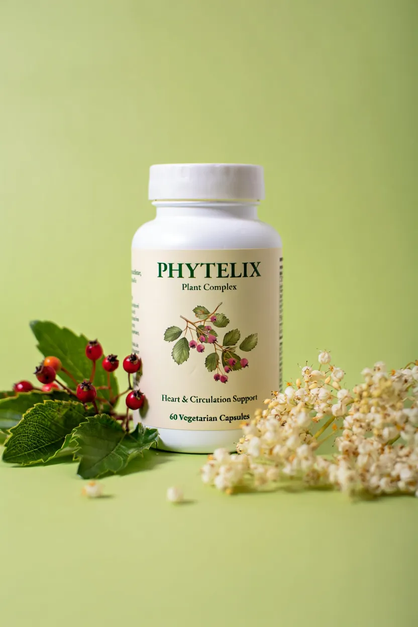 Phytelix plant complex supplement bottle with natural botanical ingredients for heart and circulation support